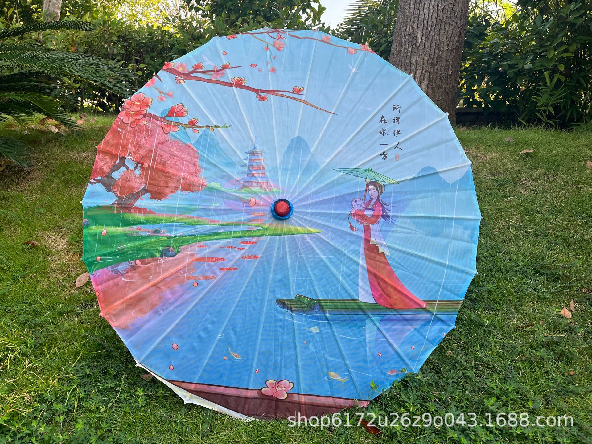 Artesanía paraguas de madera maciza Polo danza paraguas cheongsam paraguas de seda rendimiento paraguas decorativo techo flor paño paraguas aceite papel hanfu paraguas