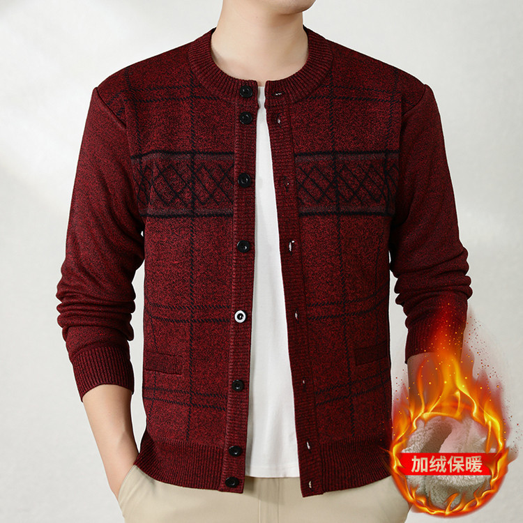Otoño y invierno nuevo suéter de peluche chaqueta de hombre viejo camiseta de punto casual cardigan invierno cálido suéter de hombre