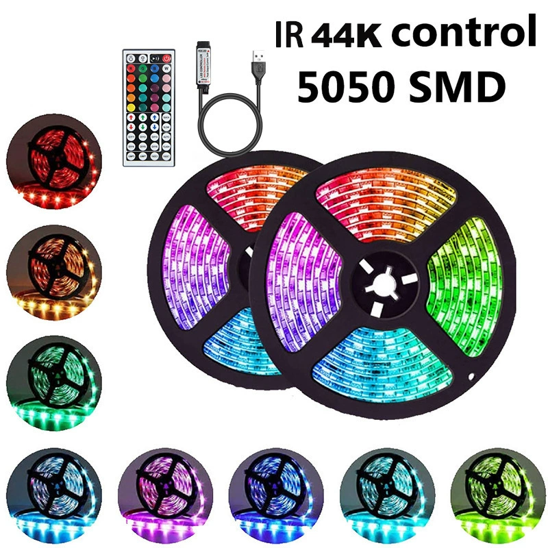 5V 5050 RGB LED Strip, 18 LEDs/m, Bluetooth APP & Music Sync, USB-Powered, Custom Lengths