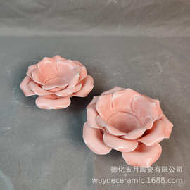 陶瓷家居烛台摆件陶瓷纯手工花朵立体寺庙花朵烛台陶瓷摆件工艺品