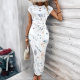 2025 cross-border elegant waist strap striped round neck short sleeve long dress summer women's high-end women's clothing