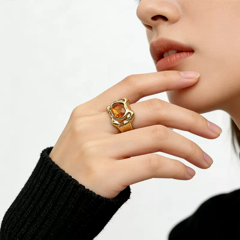 欧美小众设计多色复古时尚戒指彩色树脂气质指环开口戒指跨境批发