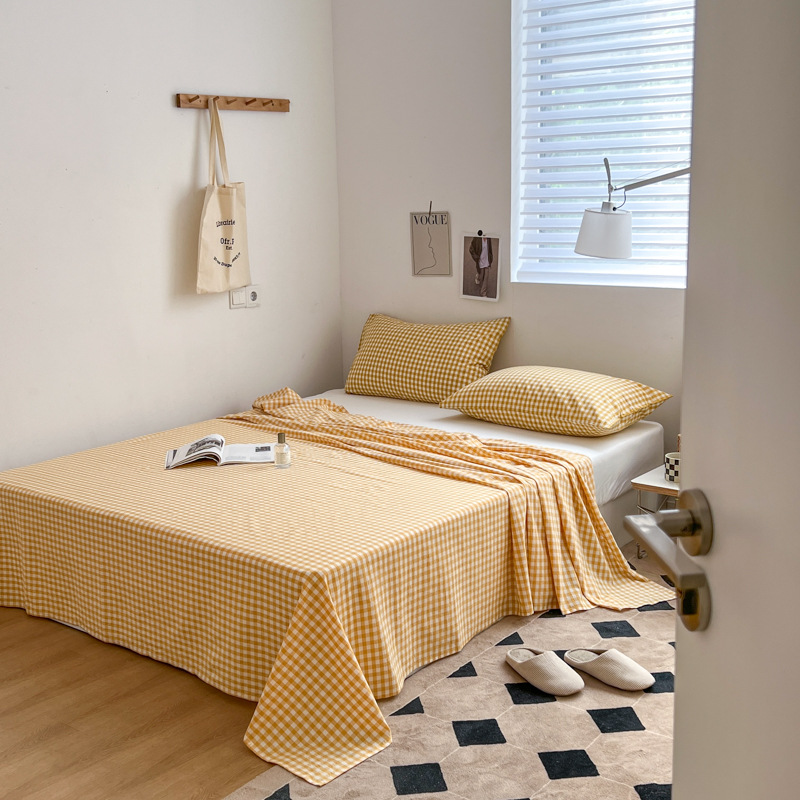 日本式無印単品シーツ良品水洗い綿シーツ純綿格子縞単独シーツベッドスカート純色純綿