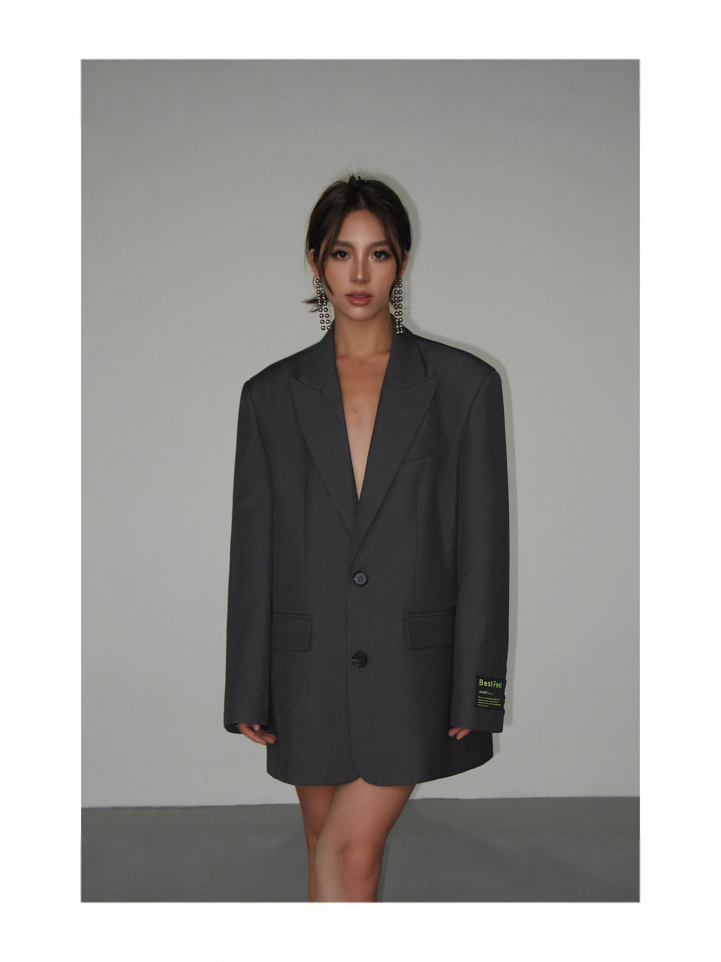 Cross-Border Gray Loose Korean Style Small Suit Jacket for Women 2025 New Retro Shoulder Pad Casual Temperament Suit