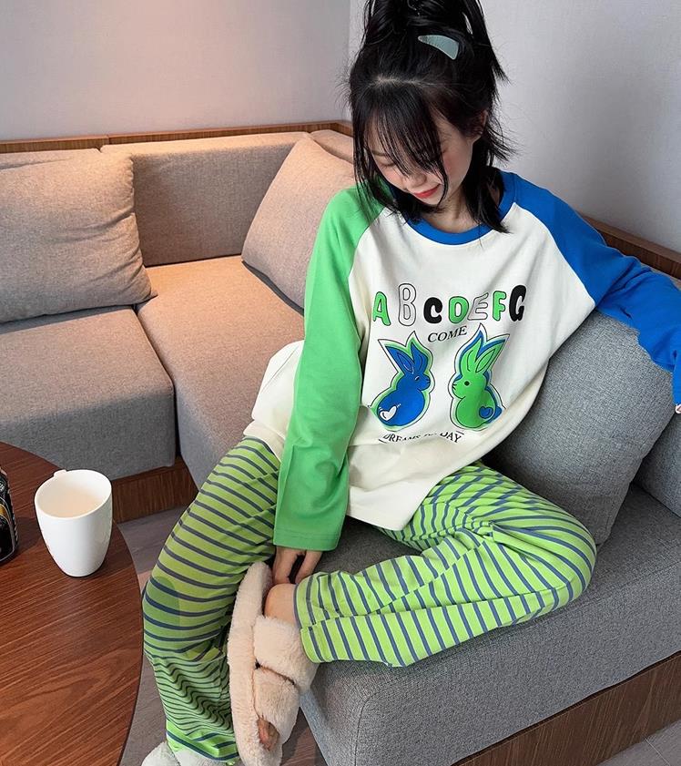 녹색과 파란색 소매 녹색과 파란색 토끼 이중 길이