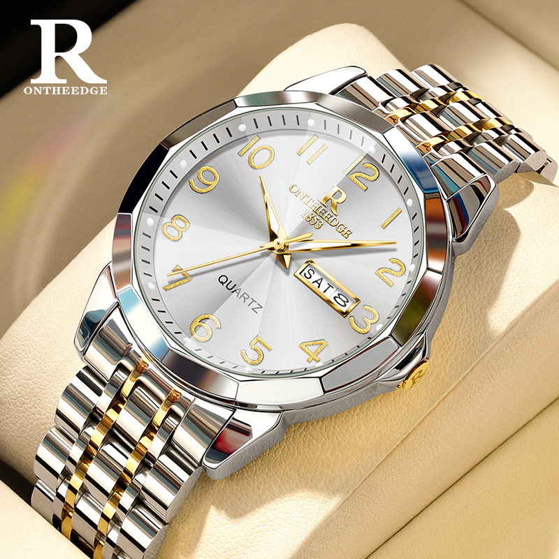 Swiss Rui Zhi Yuan Fashionable Men's Stainless Steel Strap Waterproof Quartz Watch with Large Numbers and Large Dial Men's Luxury Watch