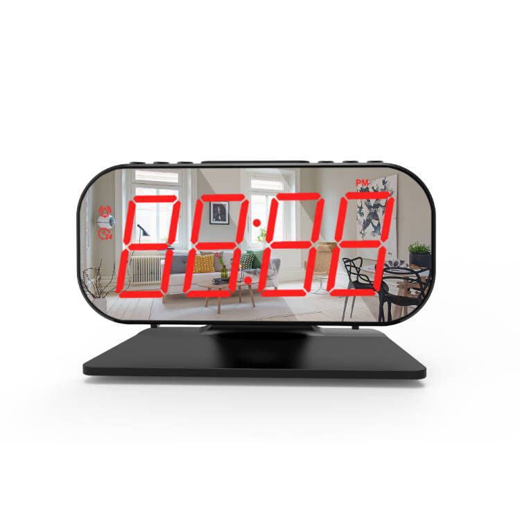 跨境专供大屏镜面静音电子创意钟定时贪睡usb充电多功能数字闹钟