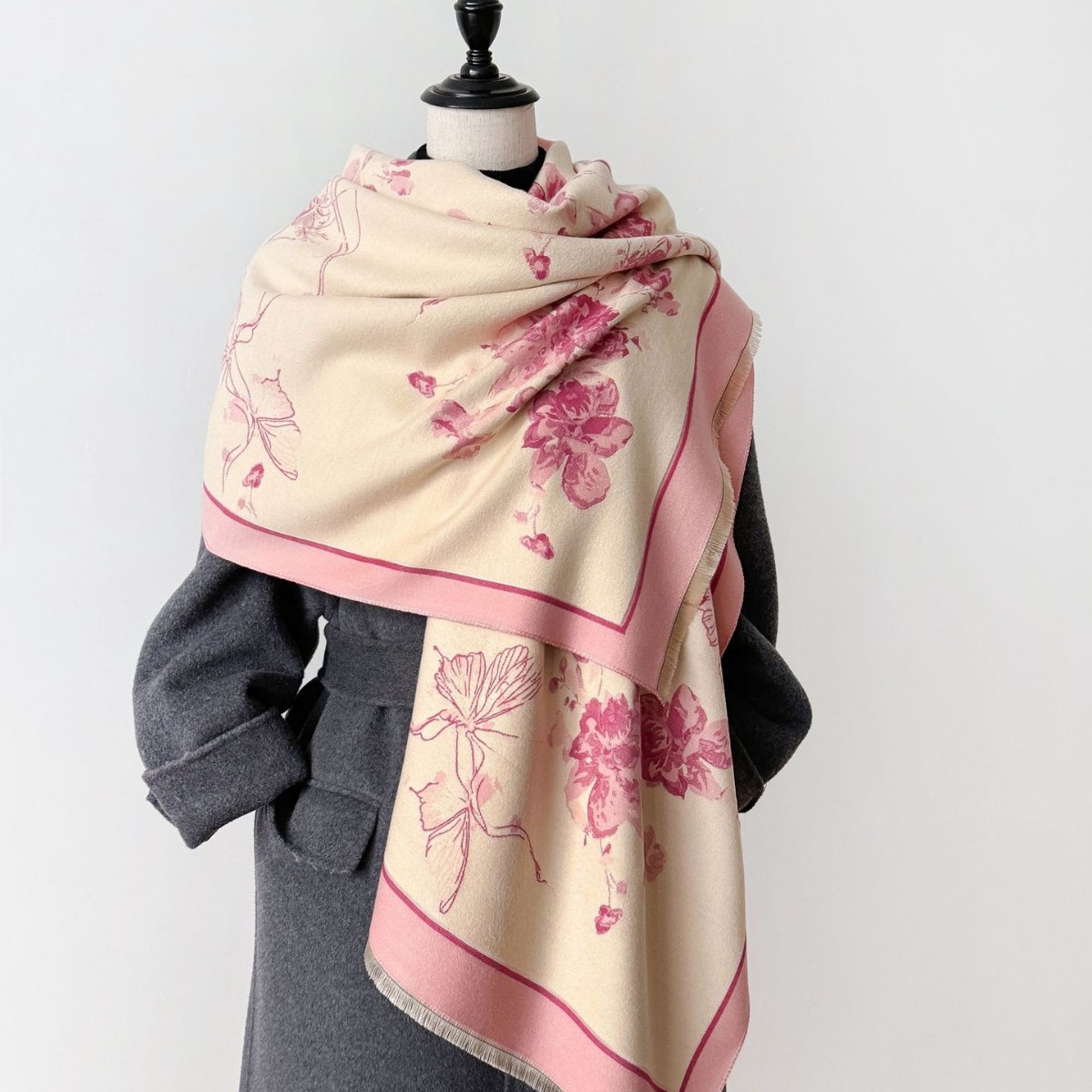 2024 nuevo invierno calentamiento collar moda chal mariposa coreano amor flor imitación de cachemir engrosado bufandas de impresión de doble cara