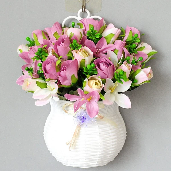 Golden lily rose purple flower basket