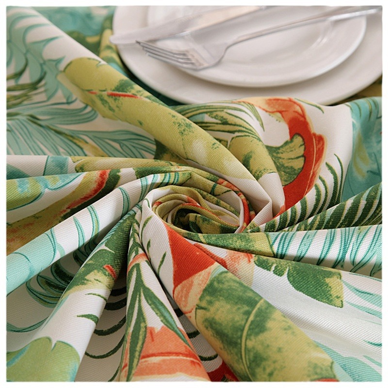 Mantel de lona de algodón gruesa con estampado de hojas de plátano y selva tropical, disponible en stock para mesas de centro y mesas de comedor._voghion.com