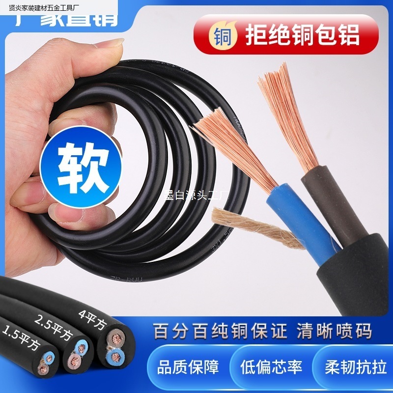 2 芯ケーブル 2.5 純銅珠江電線 2 芯家庭用軟線 1/4/6 平方延長電源シース線|undefined