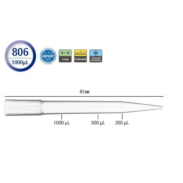 120-806CS日本WATSON现货1000µL 移液吸头, 带刻度玉科代理直销