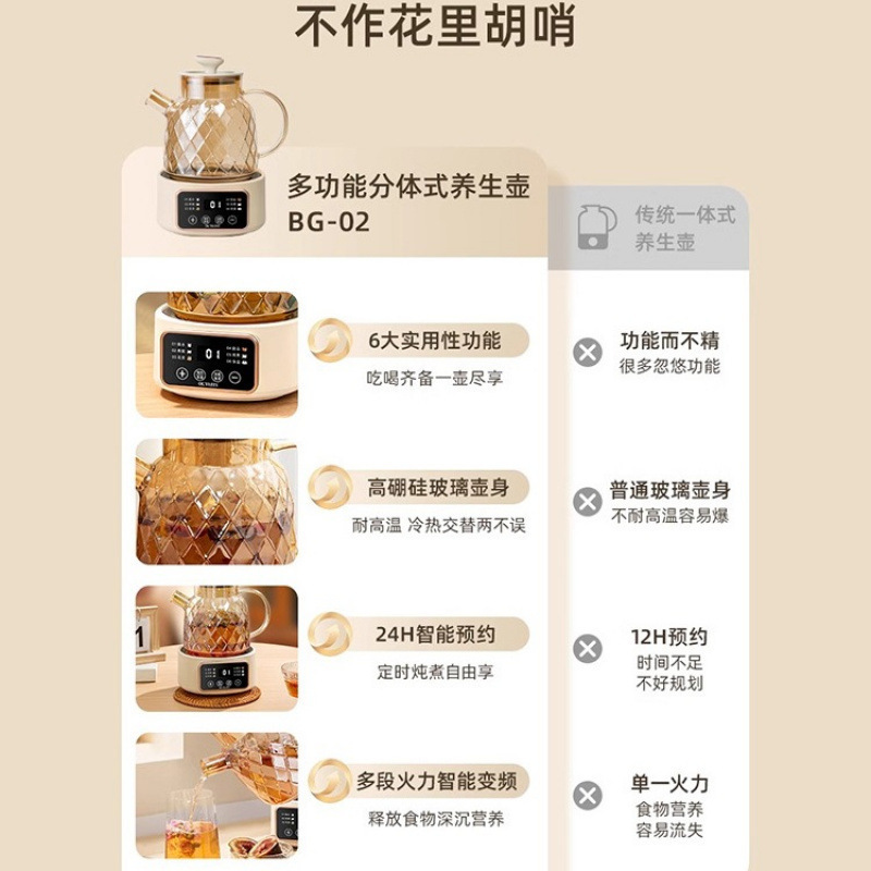 德国养生壶多功能家用小型办公室全玻璃新款煮茶器烧水壶花茶壶|undefined
