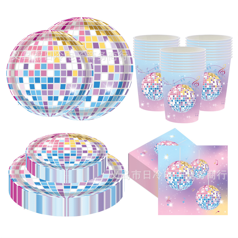 Colorful Disco 70S Theme Party Supplies Disposable Paper Plates Holiday Birthday Party Decoration Arrangement