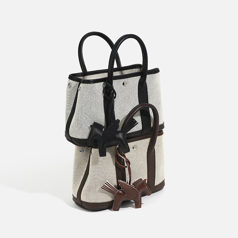 2025经典款花园包帆布撞色手提包大容量单肩斜挎百搭托特妈妈包