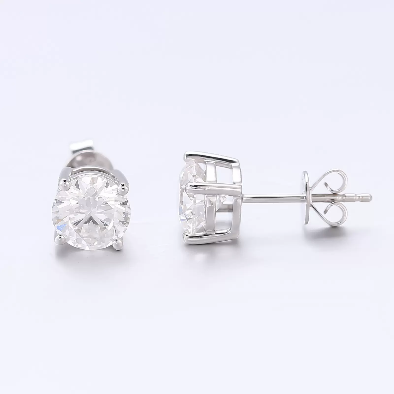 跨境电商 14K金圆形1克拉培育钻耳钉 高级气质经典4爪耳环耳饰女