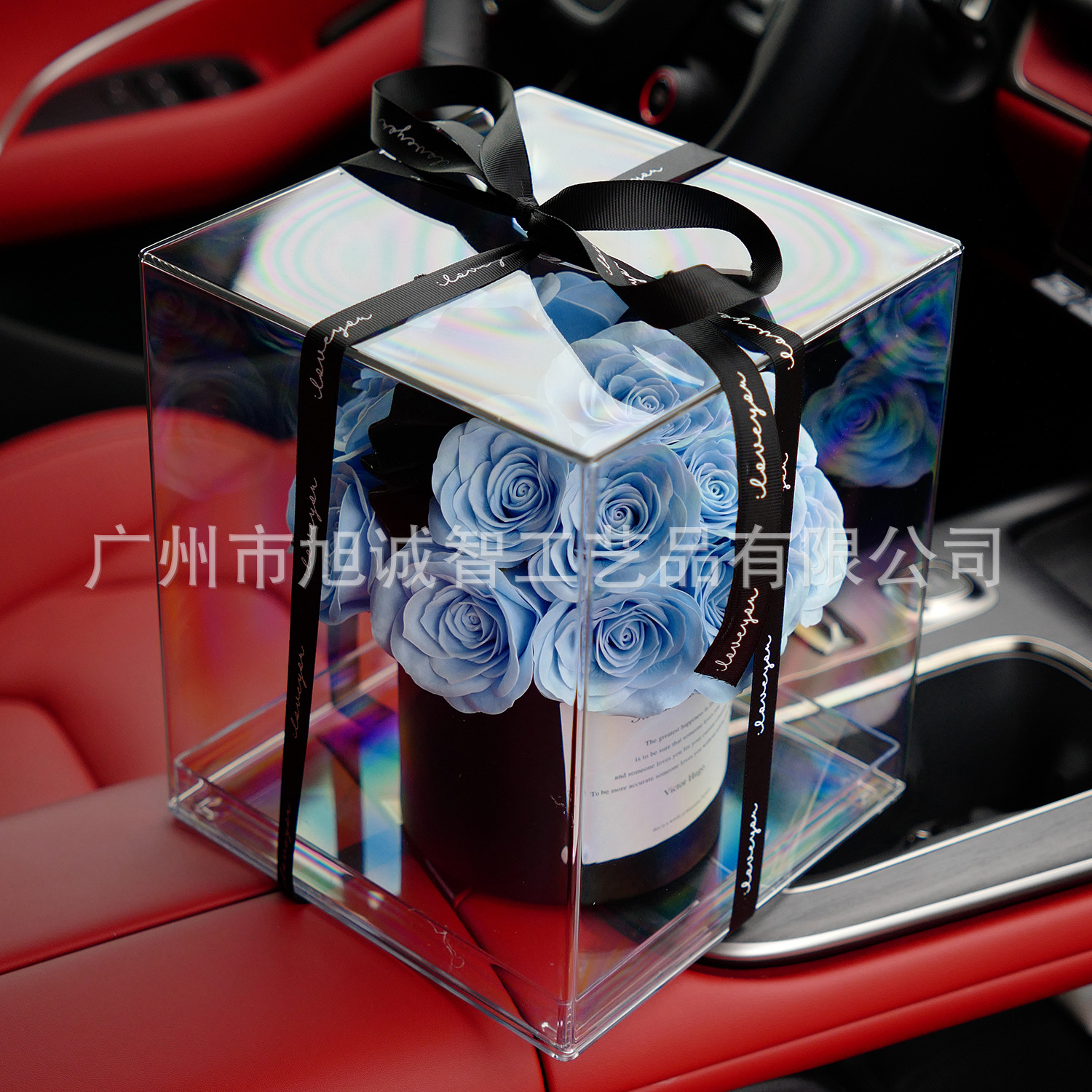 Día de San Valentín Acrílico Flor eterna Rosa Abrazado Cubo Saponina Flor Ramo Caja de flores Caja de regalo Diy Regalo de cumpleaños