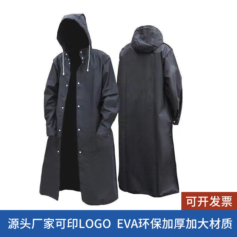 Cross-Border Fashion Long Raincoat Eva Black Raincoat for Adults Men Thickened and Enlarged Travel Raincoat Manufacturer Customization