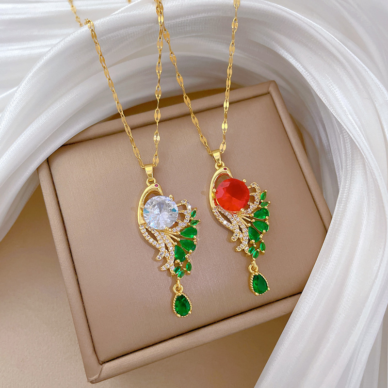 【钛钢】轻奢微镶真金孔雀开屏项链女新款锁骨链轻奢小众设计感详情9