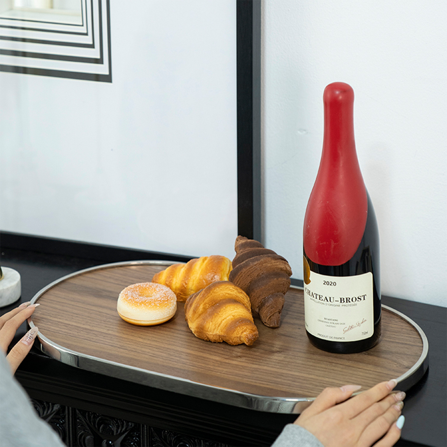 高档胡桃木家用收纳盘轻奢简约托盘茶盘设计师款样板房装饰品摆设