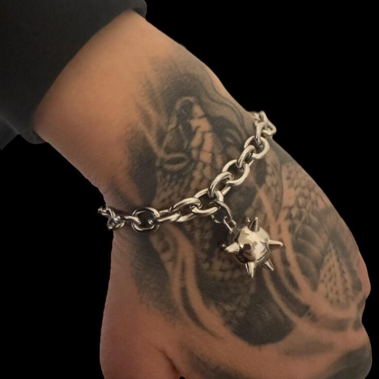 Cross-Border Gothic Punk Dark Style Studded Spiked Meteor Bracelet Silver New Chunky Cable Chain Bracelet Cross-Border Gothic Punk Dark Style Studded Spiked Meteor Bracelet Silver New Chunky Cable Chain Bracelet