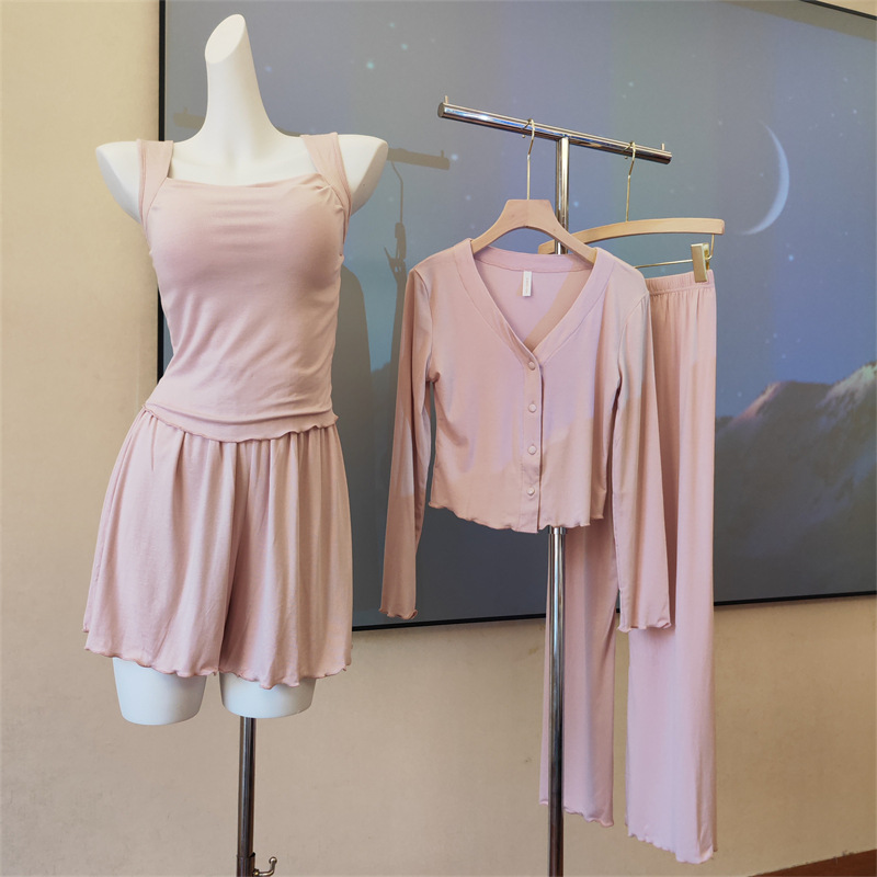 8320#누드 핑크 조끼 + 반바지 + 바지 + 재킷 [고정 가슴 패드]