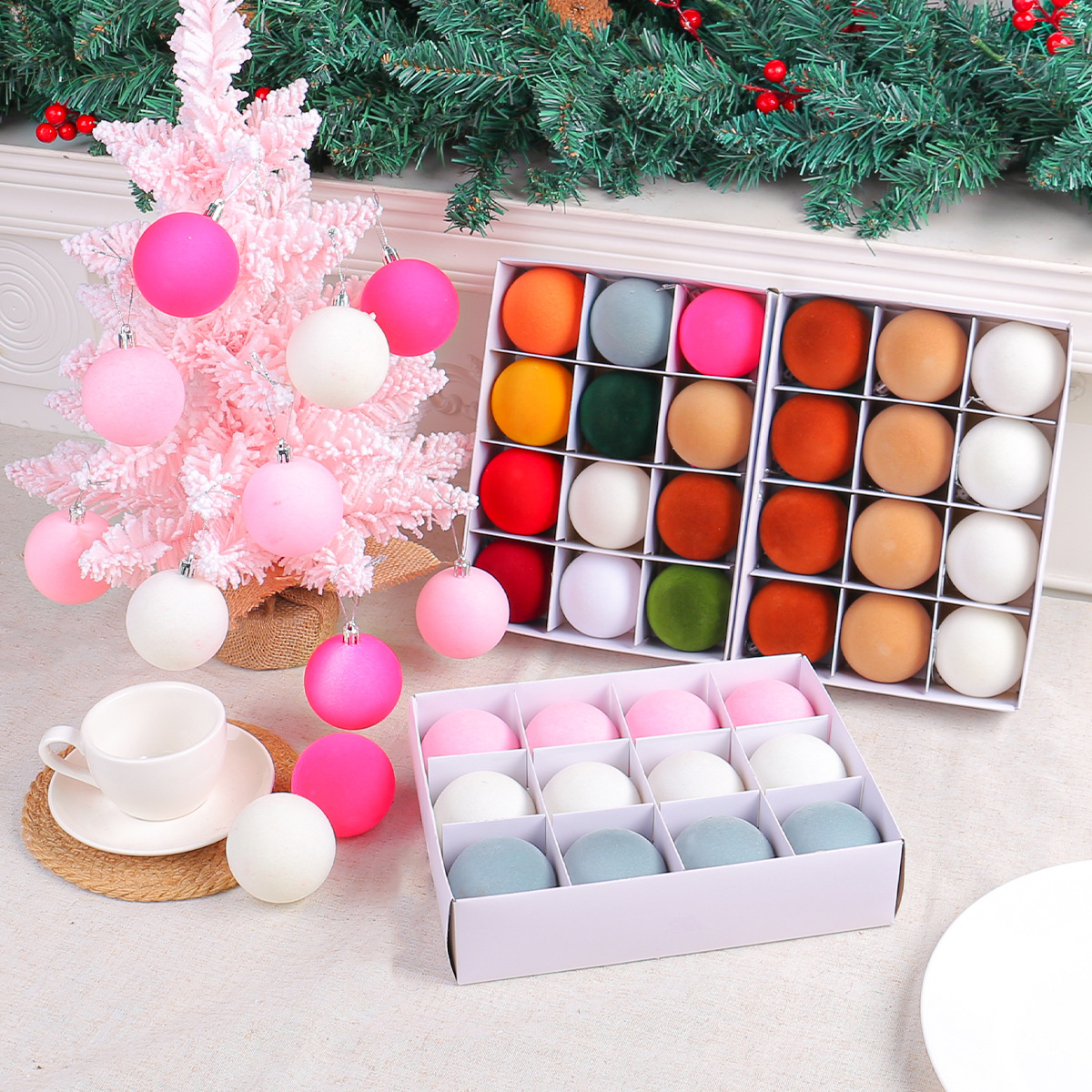 Transfronterizo color flocado bola de Navidad decoraciones diy pelusa bola caja de árbol de Navidad decoración bola accesorios colgantes