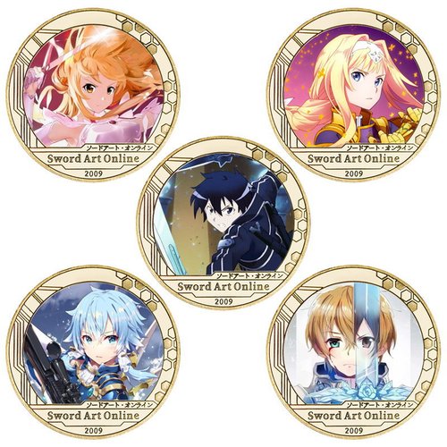 Sword Art Online commemorative coins, anime peripheral commemorative coins, gold-plated die-cast sticker badges, gift giving