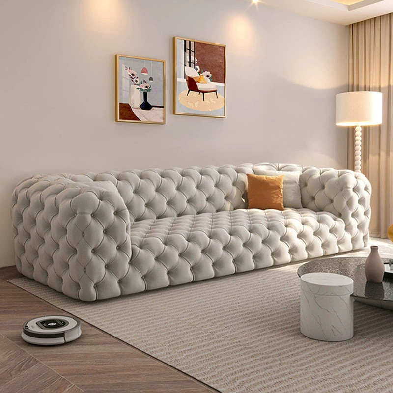 Cream-Style Moon Surface Pull-Button Sofa, Light Luxury High-End Hotel Club Reception Area Frosted Fabric Internet Celebrity Sofa