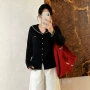 大码撞色海军领冬款开衫