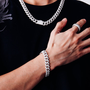 European and American 925 silver Cuban bracelet Mosan diamond trend hip hop does not fade