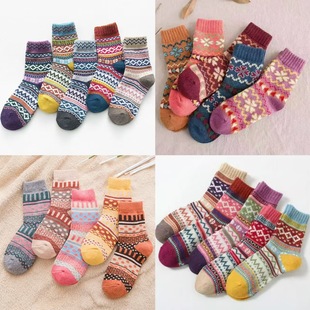 Wool socks double thick needle Haining socks cross flower women's socks tube socks thick socks warm thick manufacturers