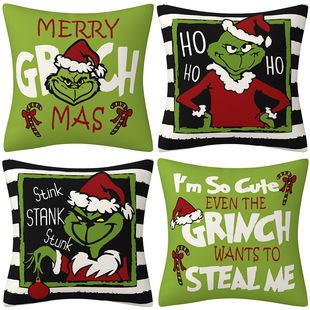 Amazon hot sale Grinch cartoon printed Christmas pillow case home supplies cushion sofa pillow case