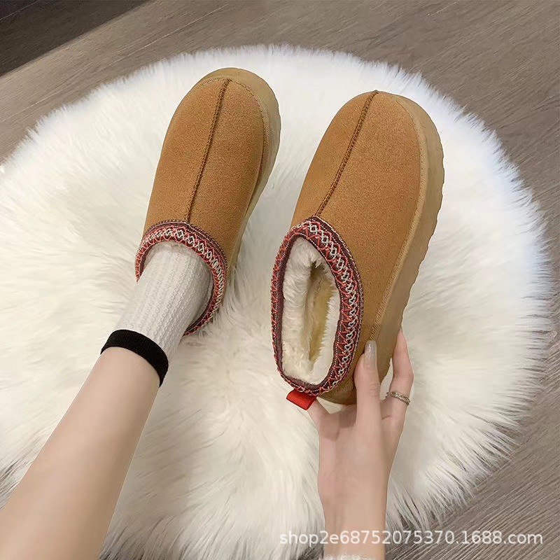 2024冬季新款厚底雪地靴女增高加绒皮毛一体毛毛鞋低帮女鞋棉鞋