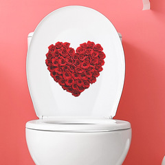 新款fun-m10情人節愛心玫瑰花馬桶貼浴室衛生間家居裝飾牆貼紙
