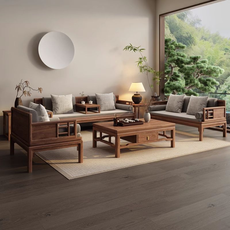 New Chinese Style South American Walnut Solid Wood Sofa Tea House Booth Living Room Winter and Summer Dual-Use Song Dynasty Aesthetic Whole House Furniture