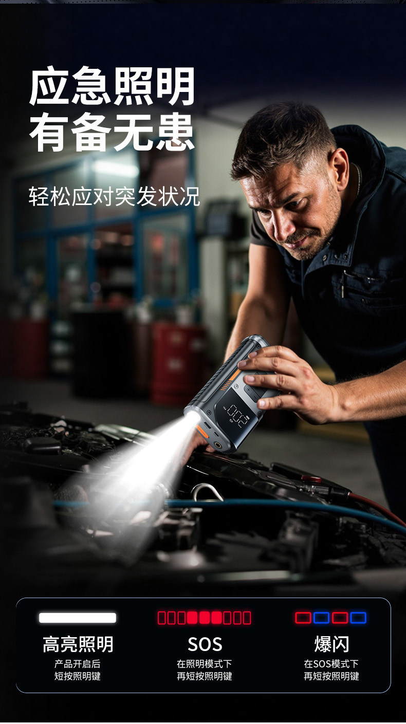 Car-Mounted Air Pump All-In-One Device 12V Intelligent Air Inflator with Electric Start Multifunctional Portable Tire Inflator