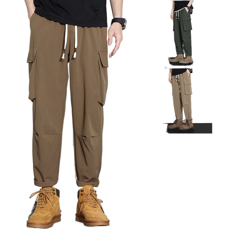 Primavera y otoño funcionan pantalones de trabajo hombre marca de moda americana retro suelta grande recto pantalones de bolsillo pantalones casuales