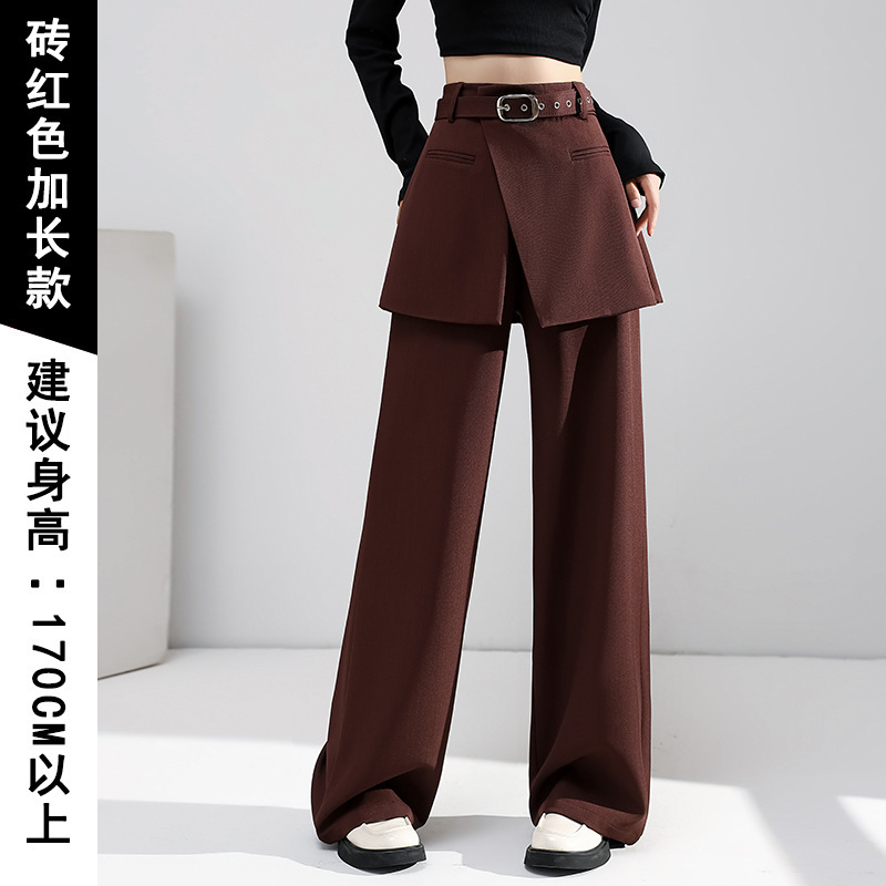 假两件黑色阔腿西装裙裤女秋冬2025新款设计感宽松高腰休闲拖地裤|undefined