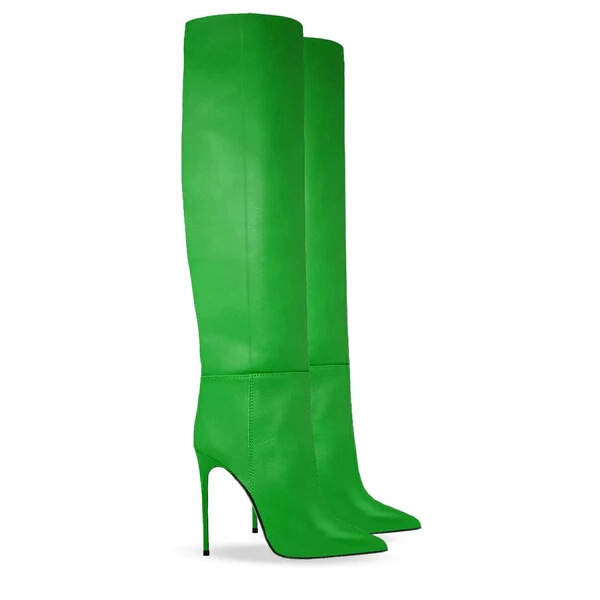 Foreign Trade European and American Fashion Fluorescent Bright Color Ultra-High Heel Pointed Toe Stiletto 45Boot Knee-High Women's Boots Fashionable and Versatile