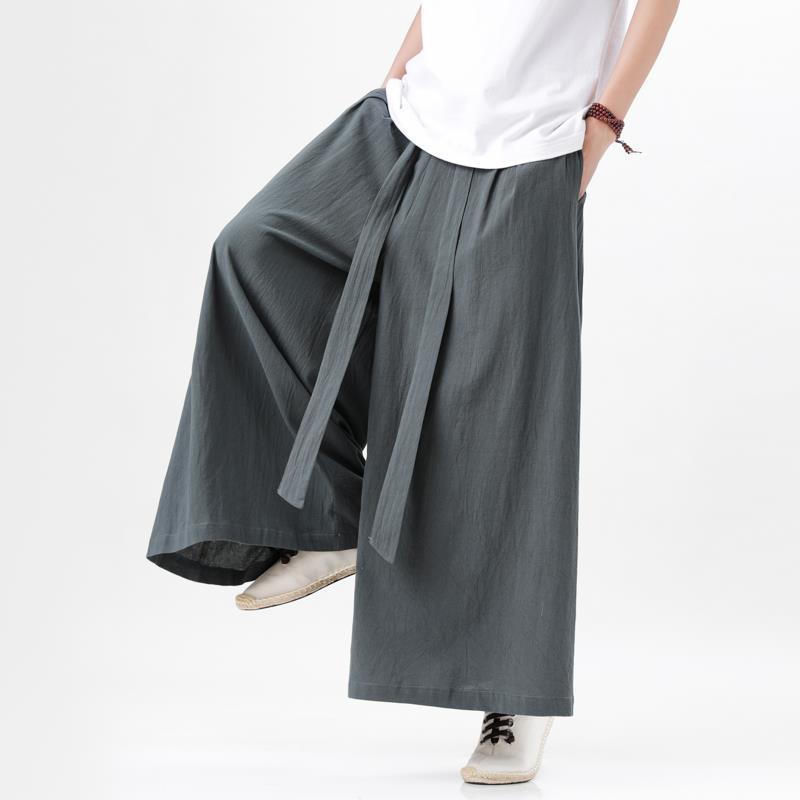 Pantalones de lino de algodón de estilo chino de elemento Han, elegantes pantalones de falda de pierna ancha Hanfu, pantalones Song, pantalones de nueve puntos, pantalones de lino de estilo retro, pantalones de hombre