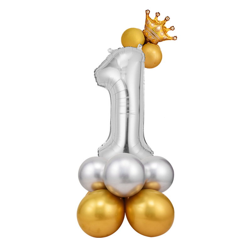 0-9 cumpleaños digital globo columna bebé un mes de edad diseño carretera globo fiesta decoración corona película de aluminio
