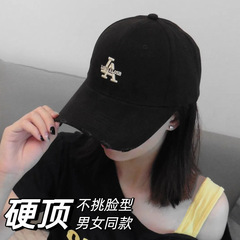破洞硬顶棒球帽女大头围韩版潮百搭大帽檐显脸小遮阳防晒鸭舌帽男