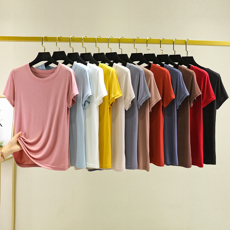 Summer New Bit Cotton Round Neck Short-sleeved Base Shirt Loose Simple Solid Color T-shirt Basic Women's Top Summer New Bit Cotton Round Neck Short-sleeved Base Shirt Loose Simple Solid Color T-shirt Basic Women's Top