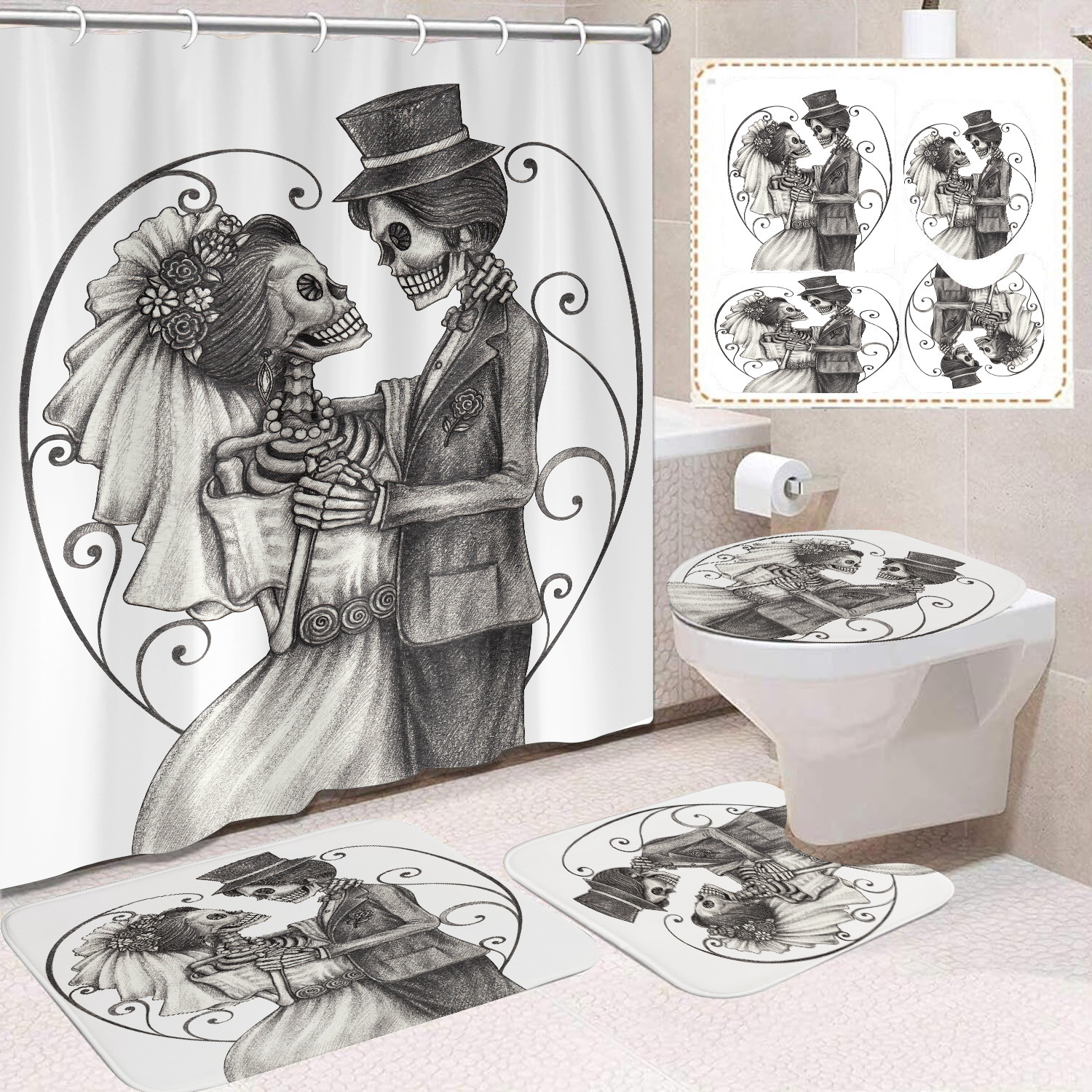 Ventas transfronterizas de Halloween cortina de baño cortina de noche terror impresión digital cortina de baño impermeable cortina de baño mayorista