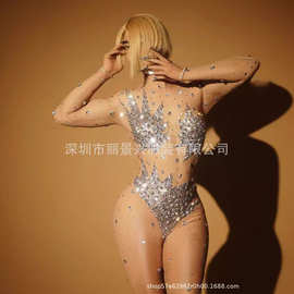 现货演出服满钻女夜店酒吧舞蹈队派对透视连体长裤