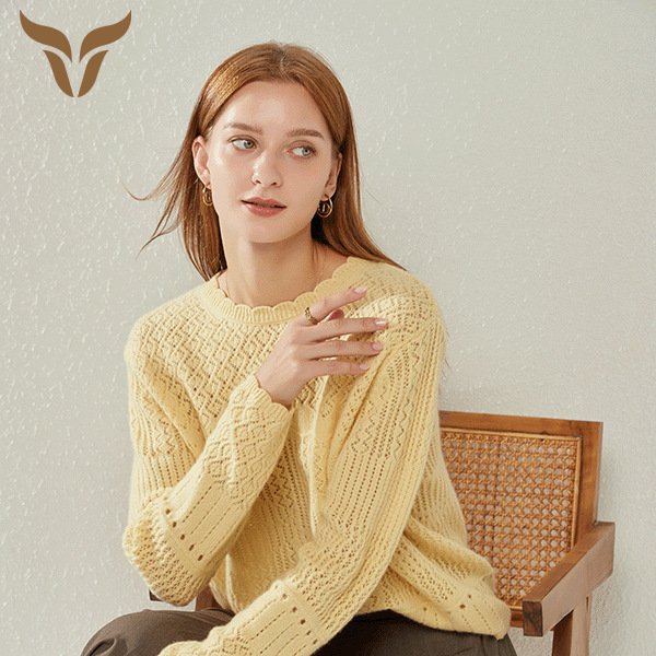 Shuangqi Shuangqi Round Neck Mesh Lace Cashmere New Knitwear Pure Color Pullover Knitwear Shuangqi Shuangqi Round Neck Mesh Lace Cashmere New Knitwear Pure Color Pullover Knitwear