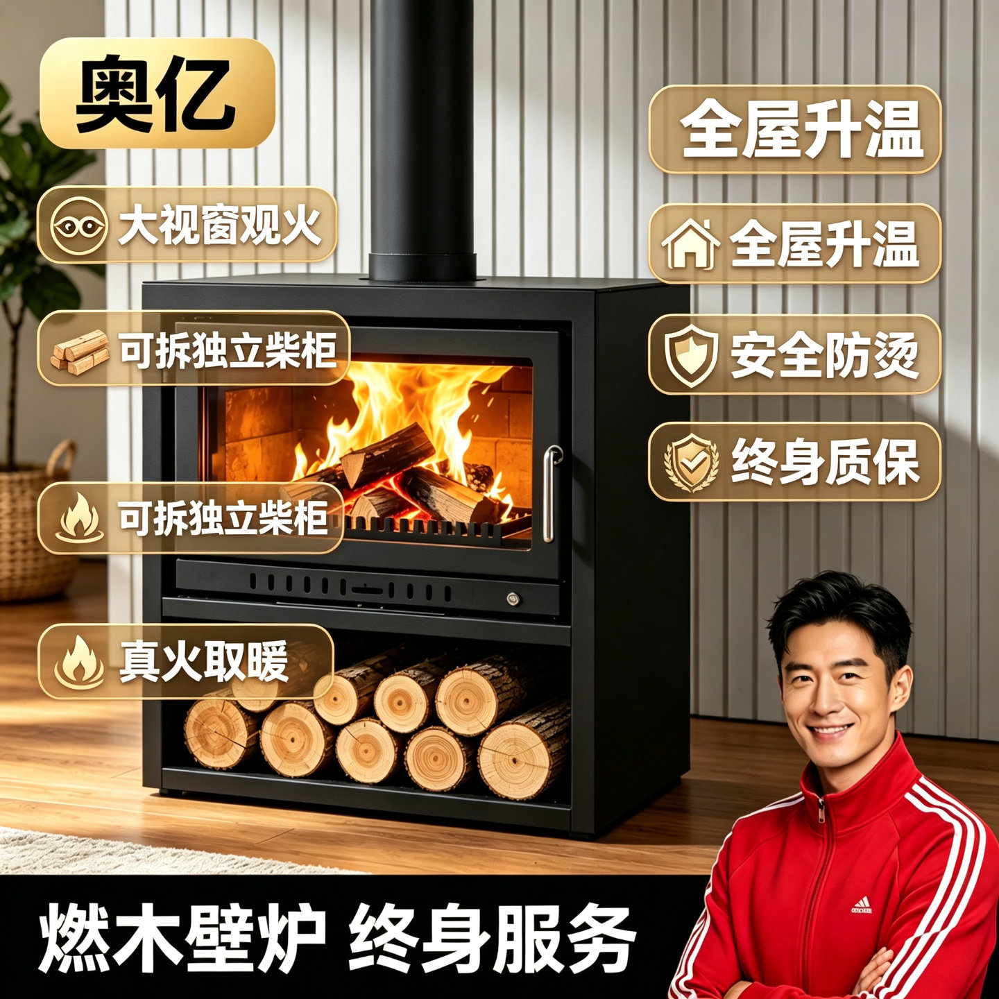 Artizest真火壁炉燃木柴火农村烧柴欧式烤火炉取暖炉别墅冬天家用