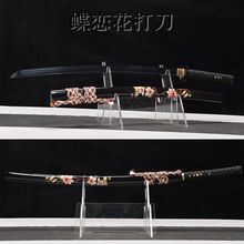 龙泉刀剑百炼花纹钢发黑打刀一体手工研磨锻打未开刃