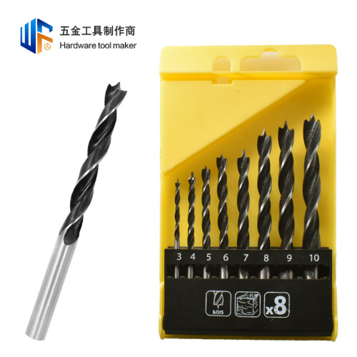 Three-point woodworking twist drill bit 3-10mm multi-specification round handle wood plastic positioning punching hole woodworking drill bit